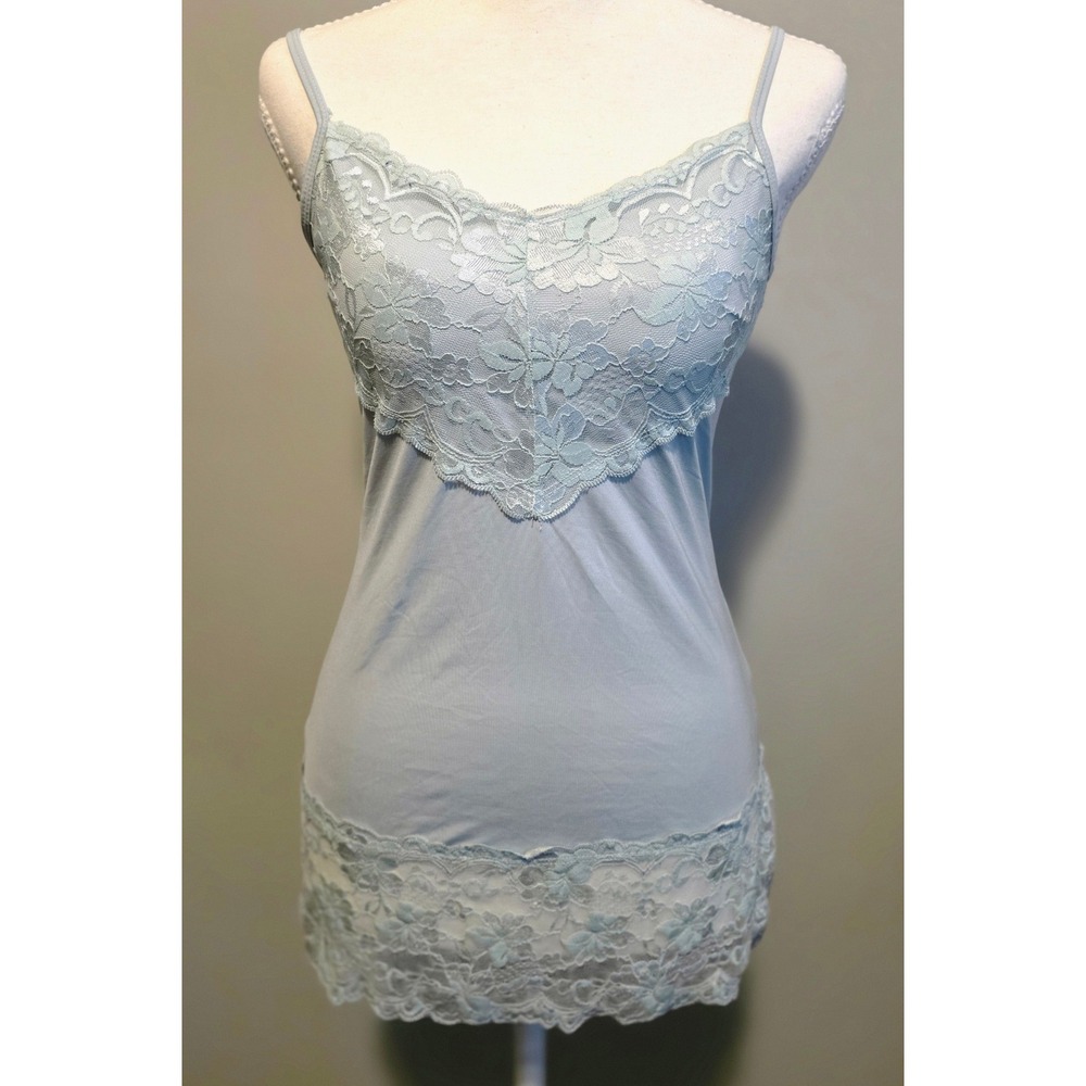 Studio Y Womens Sz S Lace Trim Cami Tank Top Lt Blue‎ Y2K Preppy Stretch Layer